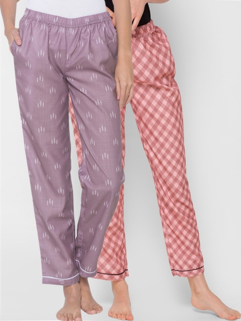

FashionRack Women Pack of 2 Printed Cotton Lounge Pants, Purple