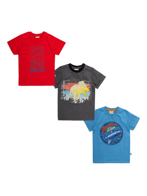 

JusCubs Boys Red & Blue Pack of 3 Printed T-shirt