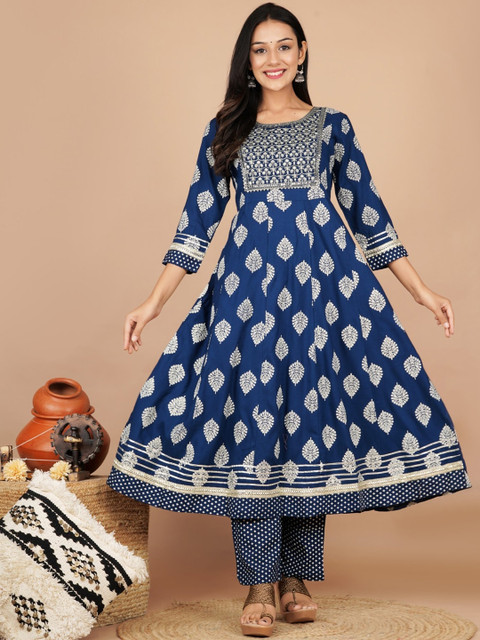 

UNISETS Women Blue Ethnic Motifs Printed Kurta with Palazzos & With Dupatta