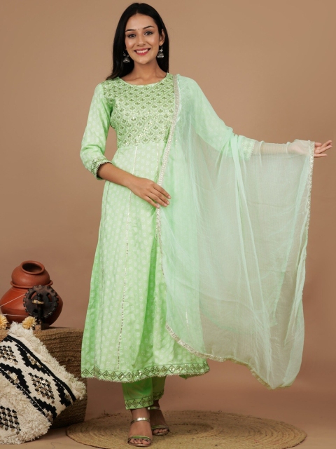 

UNISETS Women Lime Green Floral Embroidered Empire Kurti with Salwar & With Dupatta