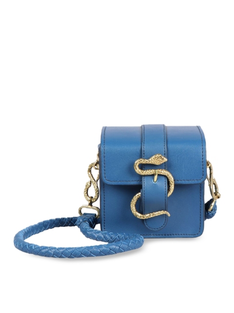 

Hidesign Blue Textured Leather Structured Handheld Bag