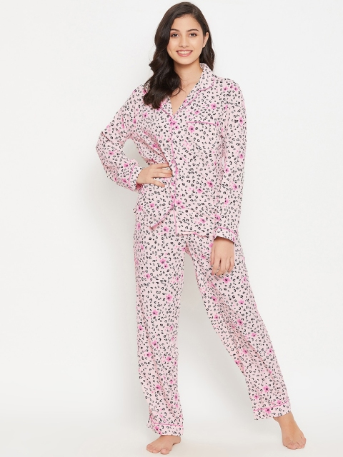 

Clovia Women Pink & Black Printed Night suit