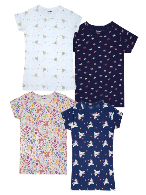 

Taatoom Girls Blue 5 Printed Extended Sleeves Raw Edge T-shirt