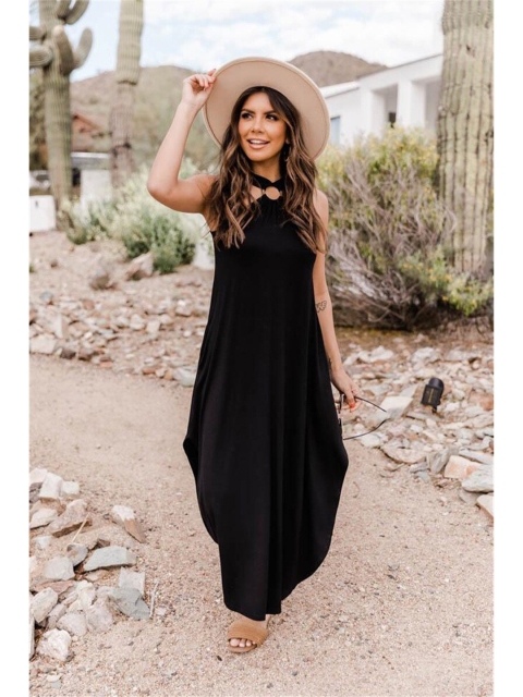 

BoStreet Black Halter Neck Maxi Dress