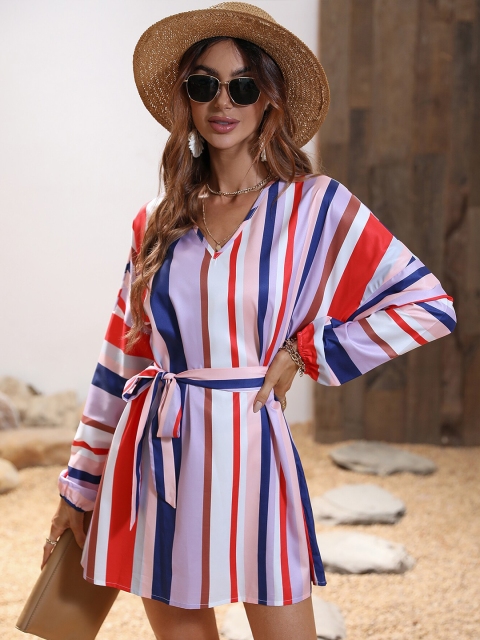 

BoStreet Multicoloured Striped A-Line Dress, Multi