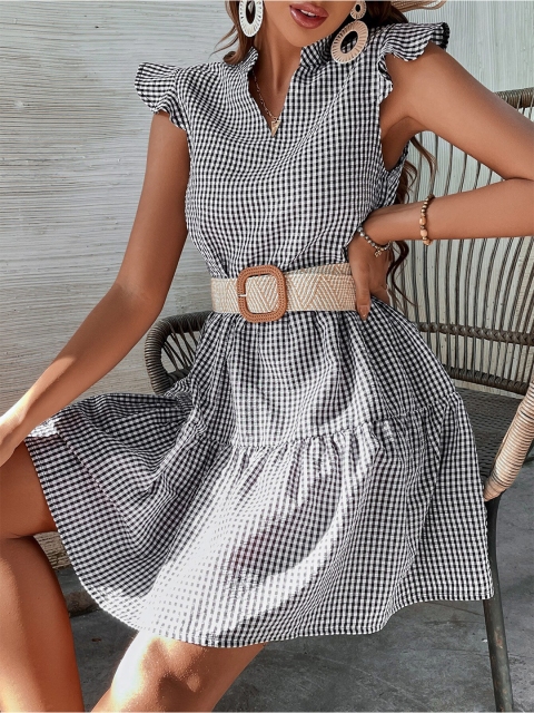 

BoStreet Black & White Checked Fit & Flare Dress