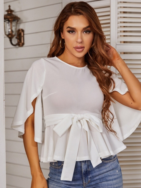 

BoStreet White Sheer Peplum flared regular Top
