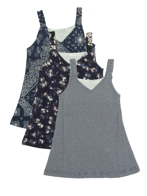 

OLIVE MIST Blue Floral Cotton Pack of 3 Pinafore Dress