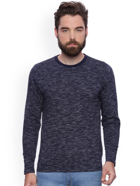 

ARISE Men Navy Solid Round Neck T-shirt with Slub Effect, Navy blue