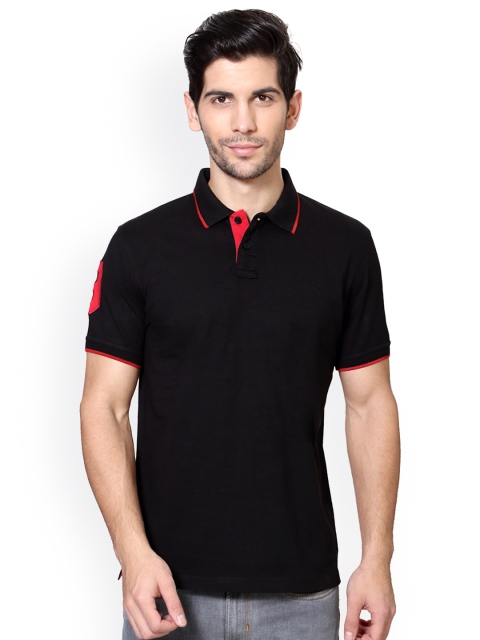 

Peter England Men Black Solid Polo Collar T-shirt