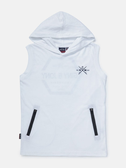 

Gini and Jony Boys White Printed Applique T-shirt