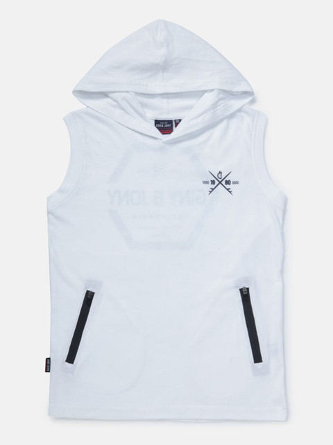 

Gini and Jony Boys White Printed Applique T-shirt