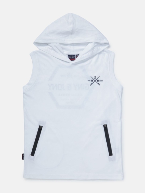 

Gini and Jony Boys White Printed Applique T-shirt