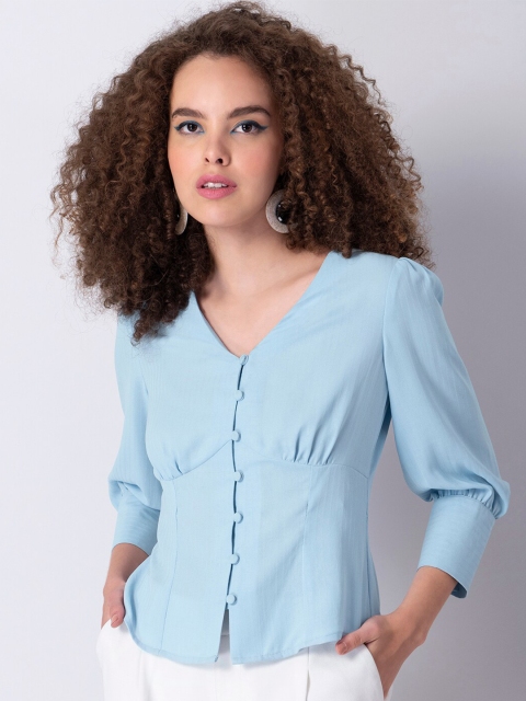 

FabAlley Blue Georgette Cinched Waist Top
