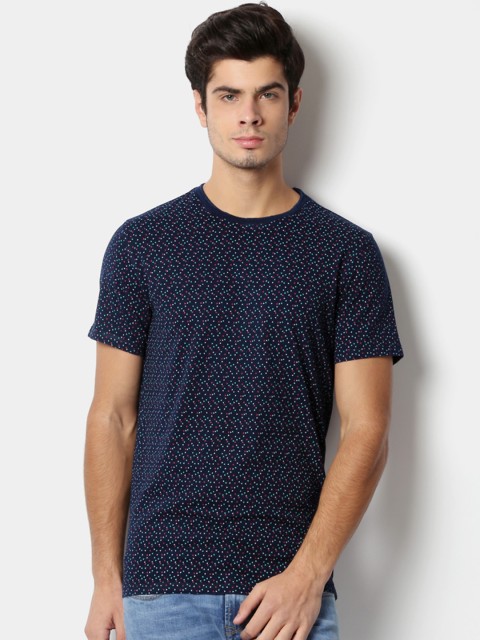 

Peter England Men Blue Printed Round Neck T-shirt