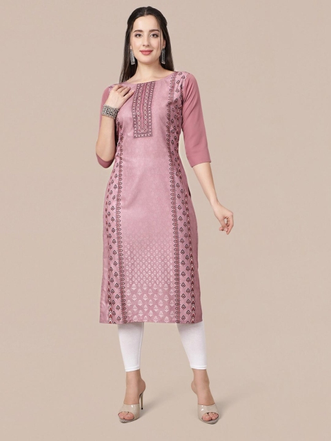 

MOKOSH Women Purple Ethnic Motifs Printed Crepe Kurta