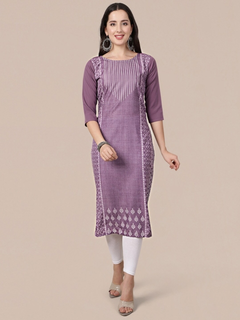 

MOKOSH Lavender & Off White Floral Printed Pure Crepe Kurti
