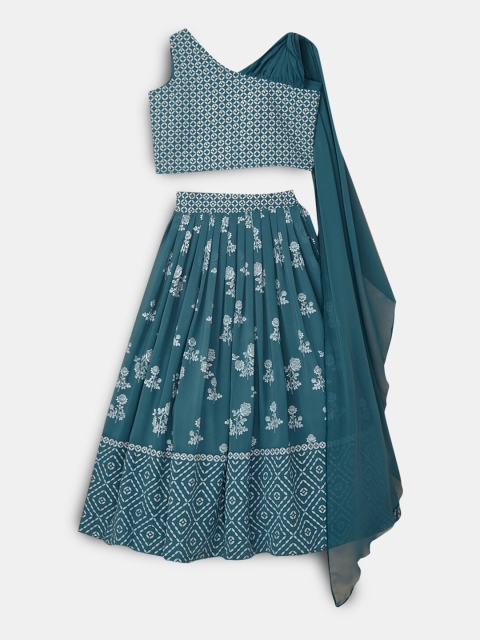 

Hopscotch Girls Blue & White Printed Ready to Wear Lehenga &