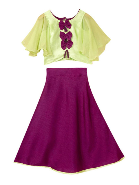 

Hopscotch Girls Green & Magenta Ready to Wear Lehenga &