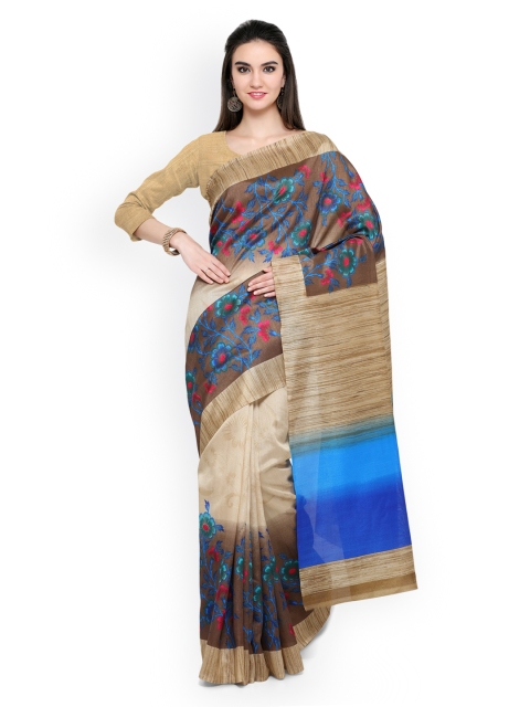 

Satrani Beige & Blue Art Silk Printed Saree