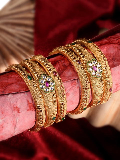 

Saraf RS Jewellery Set Of 6 Gold-Plated White AD Stone Studded Bangles, Multi