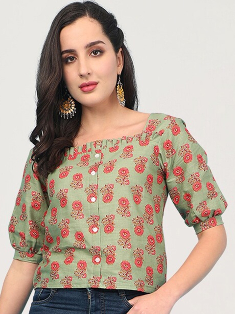 

J Turritopsis Green Floral Print Top