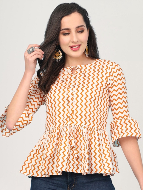 

J Turritopsis Yellow Print Tie-Up Neck Top