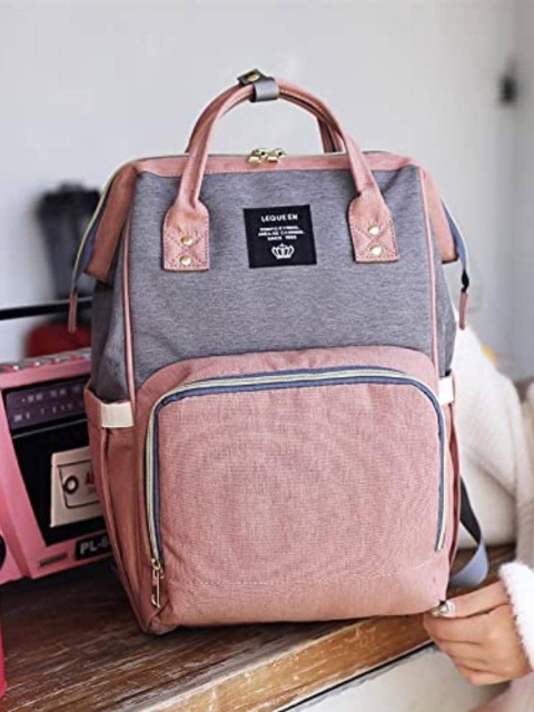 

YOUSTYLO Pink & Grey Colorblocked Diaper Bag