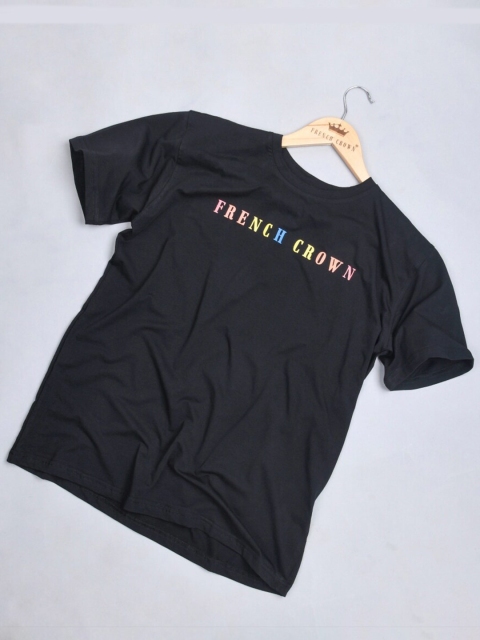

FRENCH CROWN Men Black Typography Printed T-shirt
