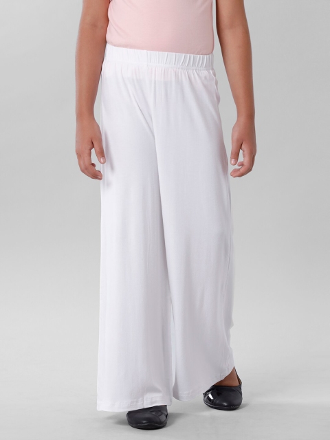 

De Moza Girls Solid White Viscose Knitted Palazzos