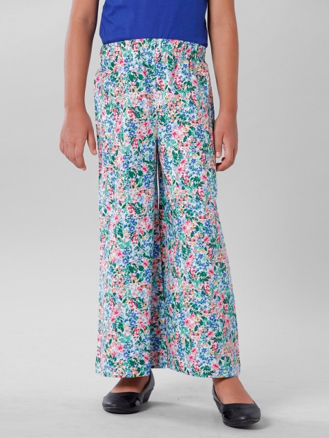 

De Moza Girls Blue & Pink Floral Printed Palazzos