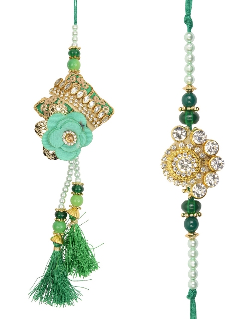 

Arendelle Set Of 2 Green Flower Rakhi Lumba For Bhaiya Bhabhi