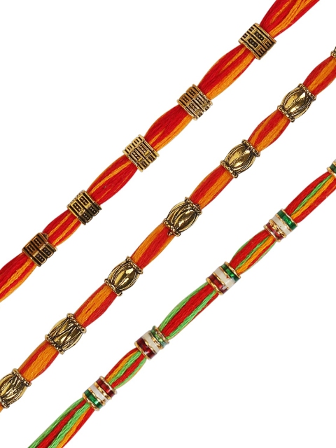 

Arendelle Men Set Of 3 Mauli Thread Beaded Rakhi, Multi