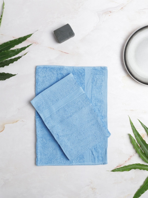 

SPACES Set Of 2 Blue Solid 460 GSM Pure Cotton Hand Towels