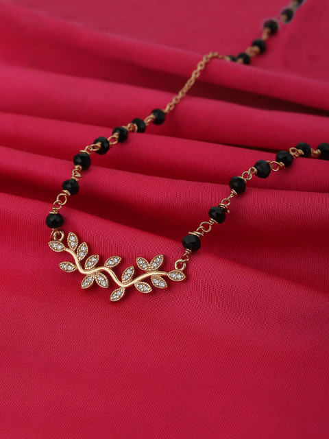

VANBELLE Women 925 Sterling Silver Rose Gold-Plated White & Black Stone Studded & Beaded Mangalsutra
