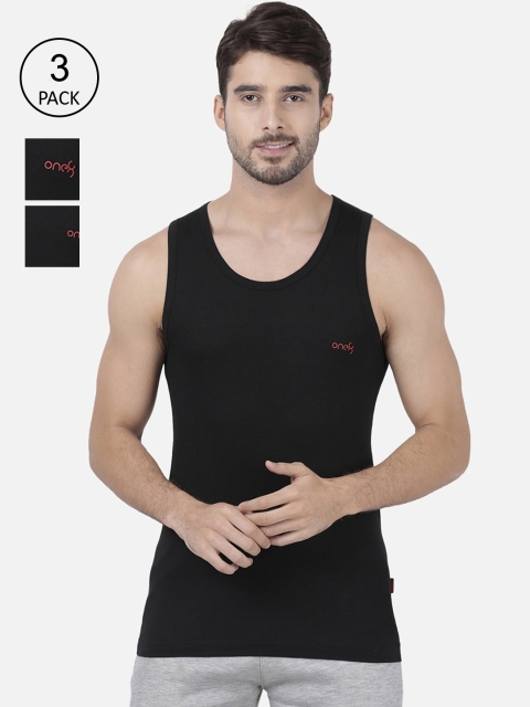 

one8 by Virat Kohli Men Pack Of 3 Black Solid Cotton Innerwear Vests