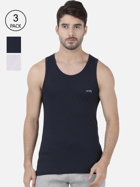 

one8 by Virat Kohli Men Pack Of 3 Navy Blue & Black Solid Innerwear Vests