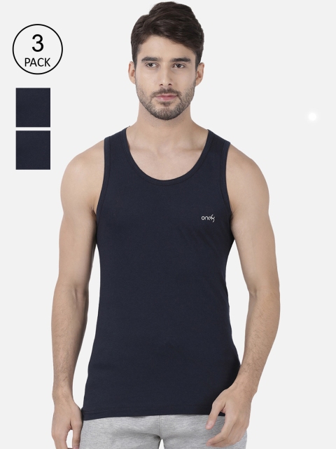 

one8 by Virat Kohli Men Navy Blue Pack Of 3 Solid Cotton Innerwear Vests