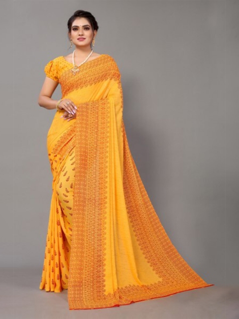 

Yashika Yellow & Red Ethnic Motifs Saree