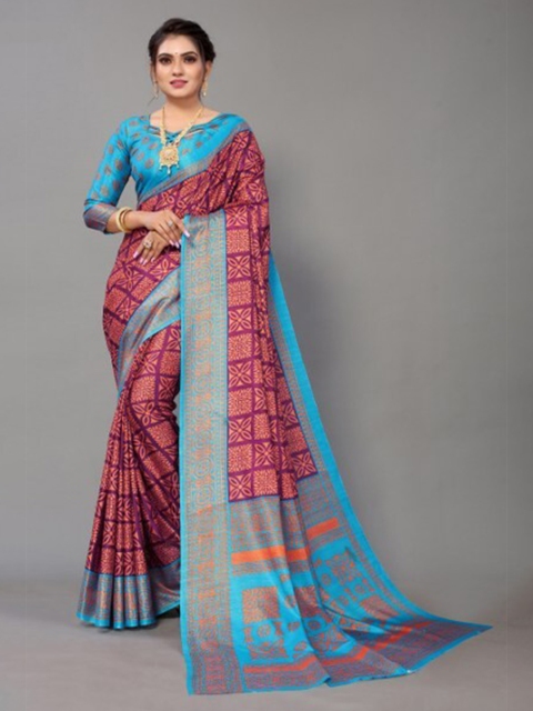 

Yashika Purple & Blue Ethnic Motifs Art Silk Saree