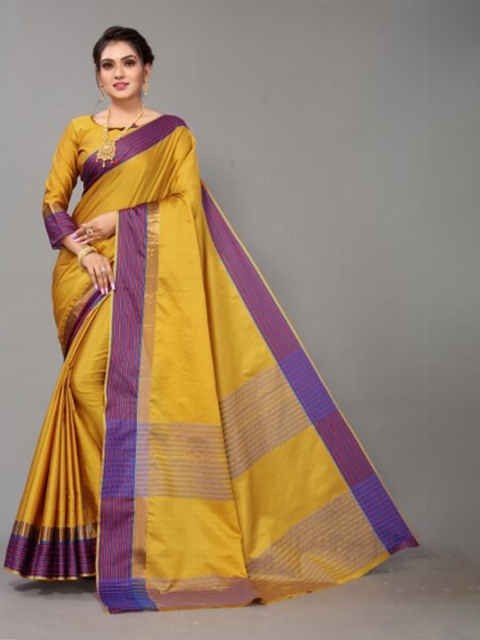 

Yashika Mustard & Blue Striped Silk Cotton Saree