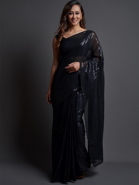 

Sangria Black Embellished Sequinned Pure Georgette Saree