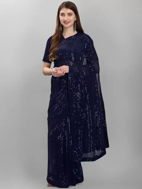 

Sangria Blue Embellished Sequinned Pure Georgette Saree
