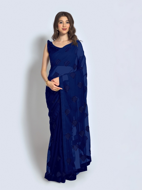

Sangria Blue Sequinned Pure Georgette Saree