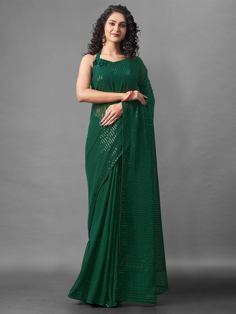 

Sangria Green Embellished Sequinned Pure Georgette Saree