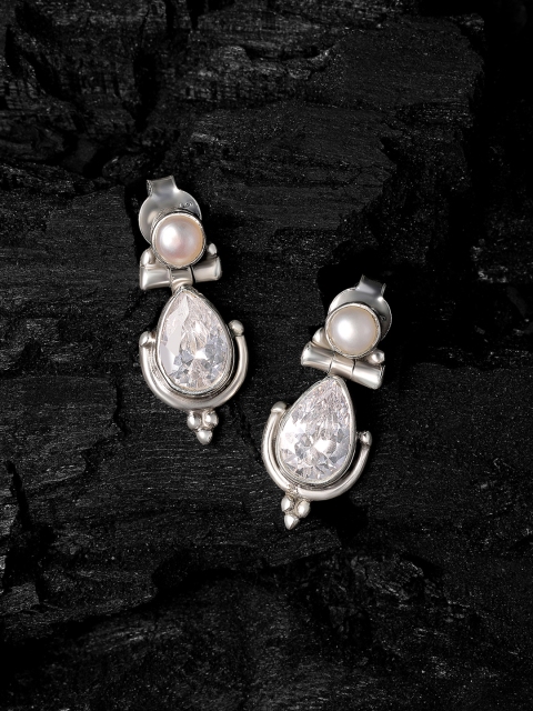 

Silvora by Peora Women 925 Sterling silver White Teardrop Shaped Studs Earrings