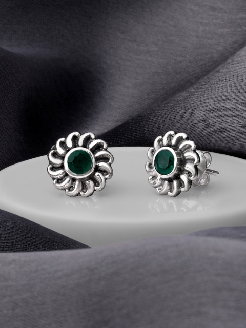 

Silvora by Peora Green Circular Studs Earrings