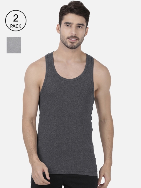 

one8 by Virat Kohli Men Pack Of 2 Charcoal Grey & Grey Melange Solid Cotton Vests