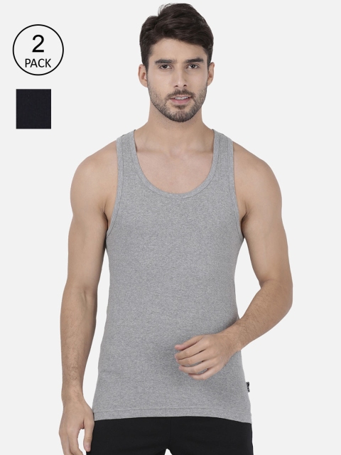 

one8 by Virat Kohli Men Pack Of 2 Solid Cotton Innerwear Vests, Grey melange