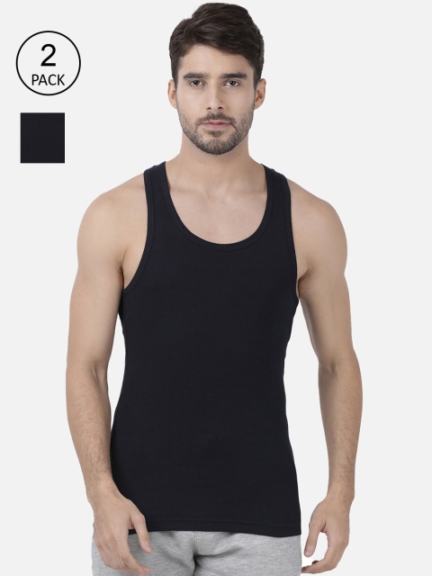 

one8 by Virat Kohli Men Navy Blue Pack Of 2 Solid Combed Cotton Gym Vests